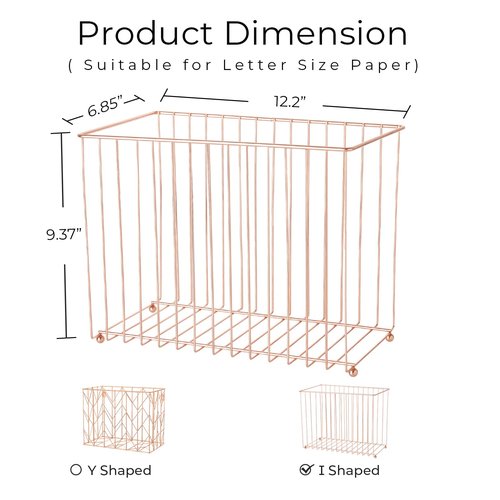 Y YOMA 1 Pack Rose Gold Desktop Hanging File Organizer | 12 Pack Rose Gold Pocket Hanging File Folders with Tabs & Insert | Letter Size Metal File Kit for Desk Home Office, I Shaped