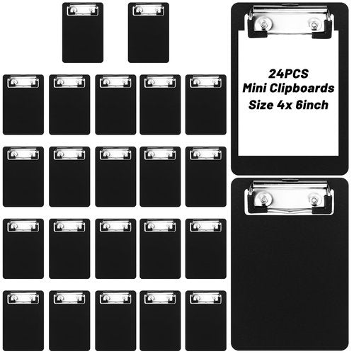 24 Pack Mini Clipboards 4 x 6 Inch Small Pocket Plastic Memo Clipboards with Profile Clip for Small Notepads Receipts Tickets (Black)