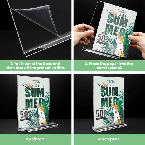 Acrylic Sign Holder 4x6, 24 Pack Clear Table Menu Vertical Clear Table Double Sided Flyer Display, Plastic Flyer Display Stand,Paper photo Plastic Sign Frame Suitable for Restaurants Office Store Show