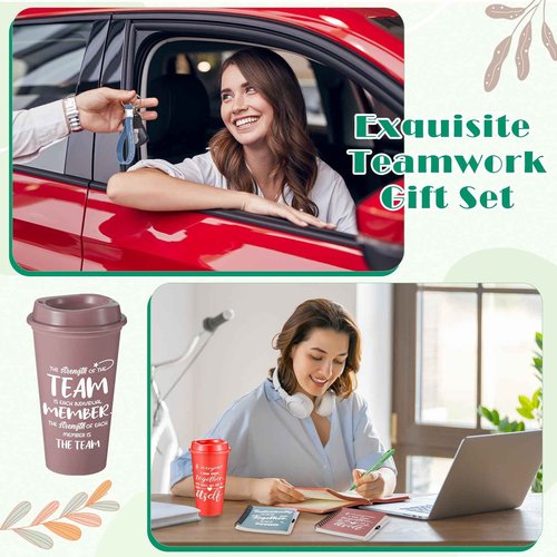 Skylety 12 Set/48 Pcs Team Appreciation Gift Set Christmas Employee Gift Bulk 16 oz Coffee Cups Thank You Mini Spiral Notebooks Pens Keychains for Staff Teacher Team Building (Morandi Color)