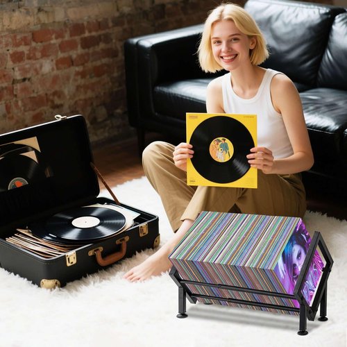 Adjustable Desktop Bookshelf for Desk Book Organizer, Tilting Tabletop Bookshelf in Office Home/Living Room, Vinyl Record Storage Holder Book Rack for Magazine/CDs/Books/Vinyls Display (Black)