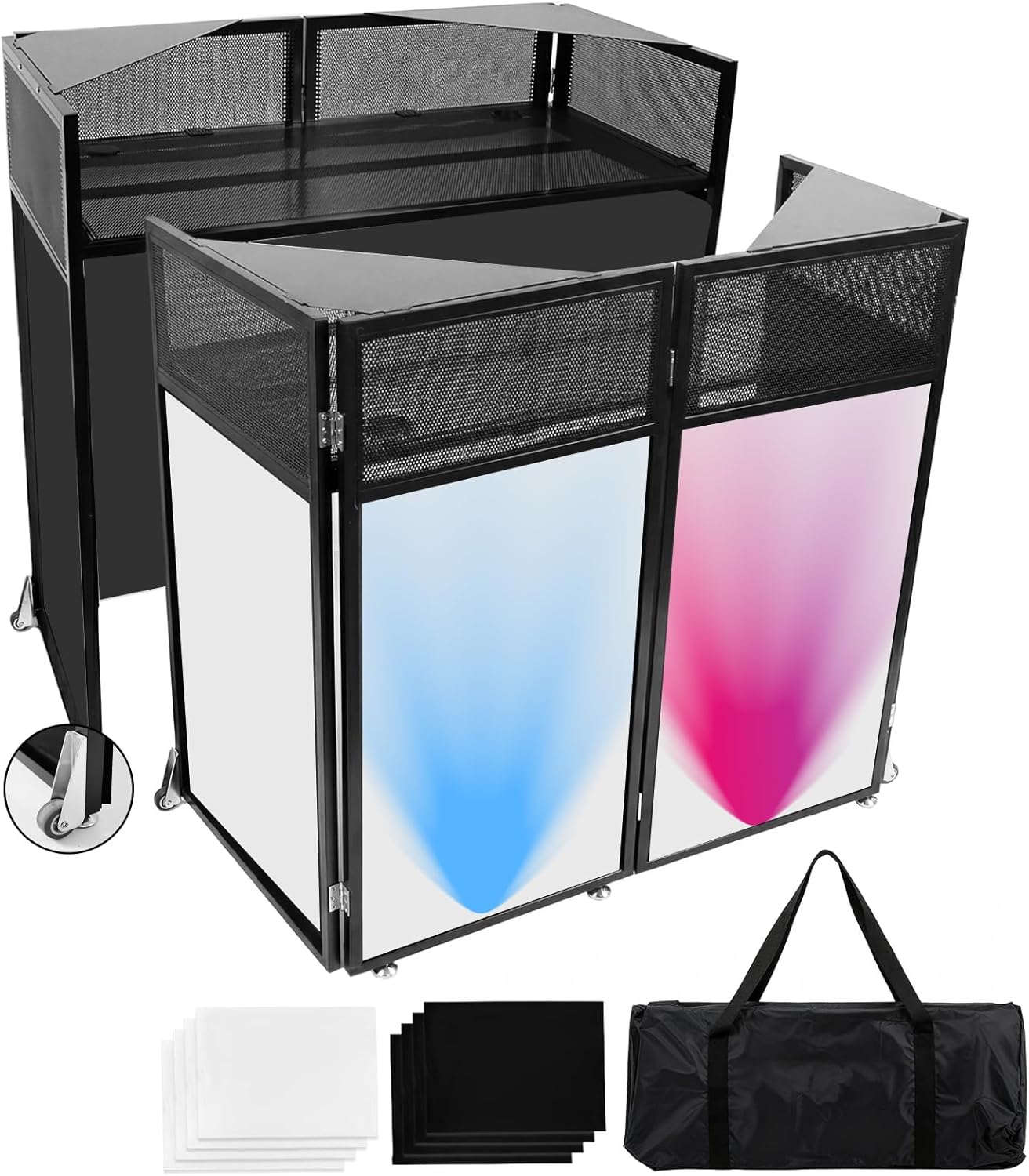 Skiennix DJ Booth - Upgraded Portable 44x20x50 Inch Facade with Wheels & Replaceable Scrims | Ideal for Events & Weddings
