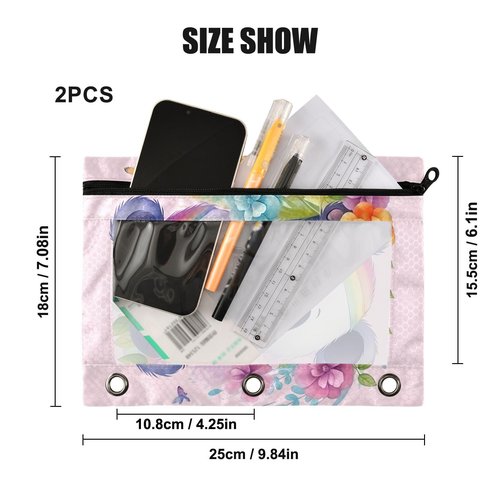 MUCEXQ Cute Panda Pencil Pouches for 3 Ring Binder,2 Pack 3 Ring Binder Pencil Case With Zipper Reinforced Grommets,Pencil Bags for Office Organizers