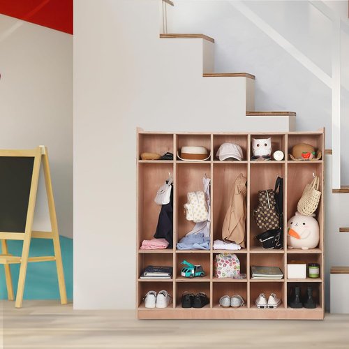 Garvee 5-Section Classroom Coat Locker - 15 Cubbies with Anti-Tip Anchors & 4 Casters | Ideal for Home & School