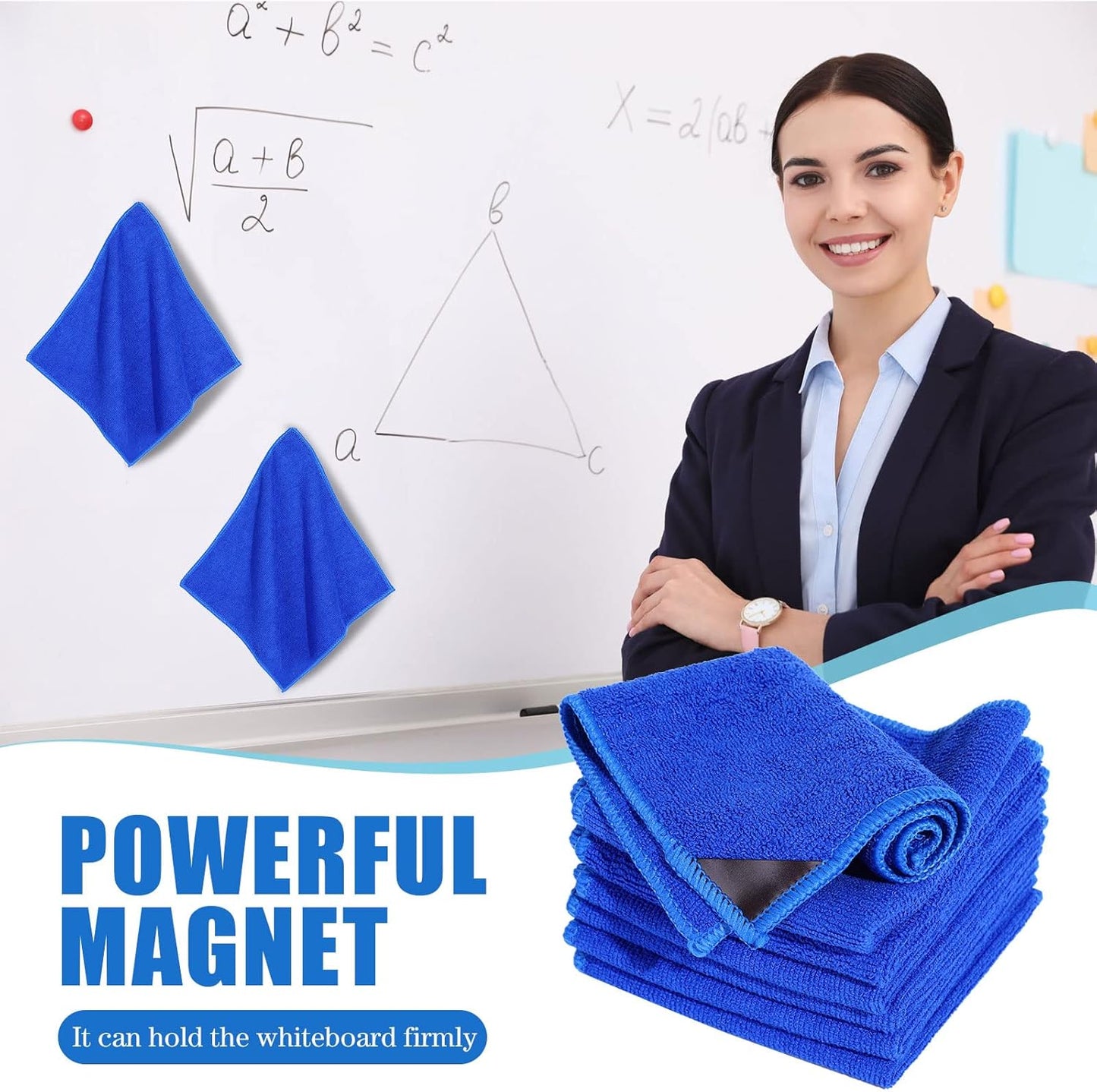 Zopeal Microfiber Dry Erase Board Cleaning Cloth - 8 Pack Washable Whiteboard Erasers | 10'' x 9.25'' Blue