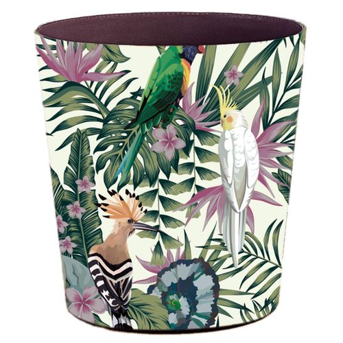 Lingxuinfo Scakbyer Retro Style Small Trash Can Wastebasket, Decorative Trash Can Waste Paper Basket Waste Container Bin for Bathroom, Bedroom, Office and More, 10L Capacity (Parrot Green Leaf)