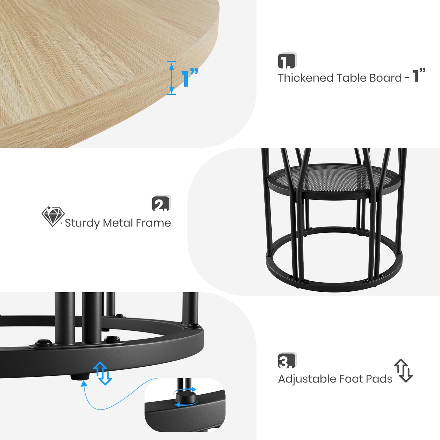 Garvee Round Dinning Table for 4-6 - 47" Circle Dinner Table with Storage Shelf & Sturdy Metal Frame, Modern Breakfast Tea Desk for Kitchen, Living Room, Apartment, Office, Natural