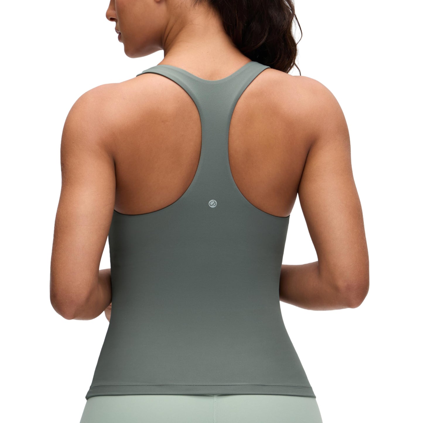 CRZ YOGA Butterluxe Workout Racerback Tank Tops for Women - Padded Athletic Spandex Yoga Shirts with Built in Bra Grey Sage Large