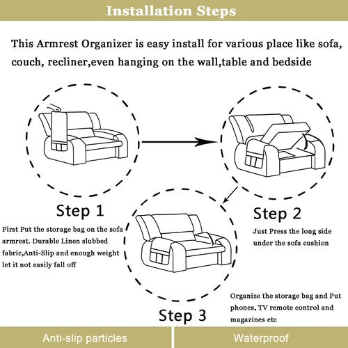 Armrest Organizer Non Slip Remote Control Holder Arm Chair Couch Caddy For Recliner Sofa Bedside With 5 Pocket Storage for Tablet Phone iPad (Coffee, W13" x L33")