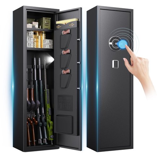 8-12 Gun Safe,Gun Safe for Rifles and Pistols,No Assembly Required,Biometric Fingerprint Large Rifle Safes for Home,Alarm System,Adjustable Rack,Silent Mode