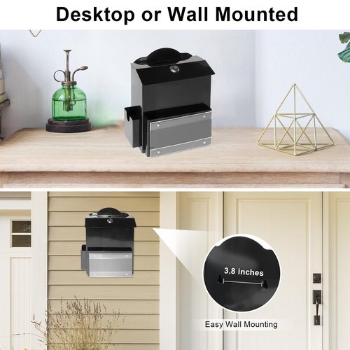 SAMYUCHO Suggestion Box with Magnetic Sign Holder, Metal Donation Boxes with Lock and Slot, Prayer Drop Ballot Raffle Tip Jars Wall Mounted Box for Fundraising Churches Offices School Black