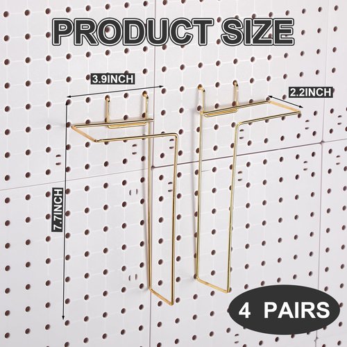 Beeveer 4 Pair Pegboard Display Shelves Expandable Width Metal Magazine Holder Hanging Wall File Organizer Pegboard Accessories Wall Decor for Pantry Exhibitions Trade Show Retail Store(Gold)