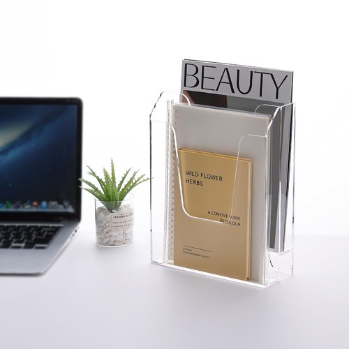 YUXUN Acrylic File Folder Holder, Vertical File Storage, Clear Desktop Organizer, 2 Pockets