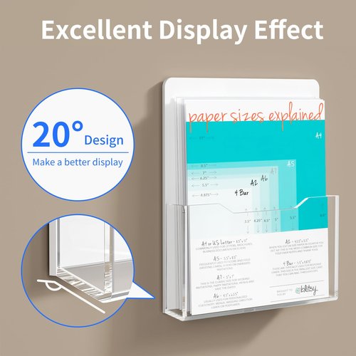 Carmanon Acrylic Magnetic File Holder, Clear Mail Holder Wall Mount with Powerful Magnetism, Hanging Wall Magazine Organizer for Refrigerator, Whiteboard, Ofiice (6 Pack)