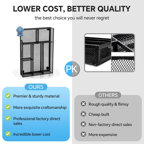 Desk Drawer Organizer, Office Drawer Divider Organizer Tray with 6 Compartments, Metal Mesh Desktop Organization and Accessories for Stationery Makeup Kitchen Toolroom School ＆Office, 12.6x8.27x1.6 in