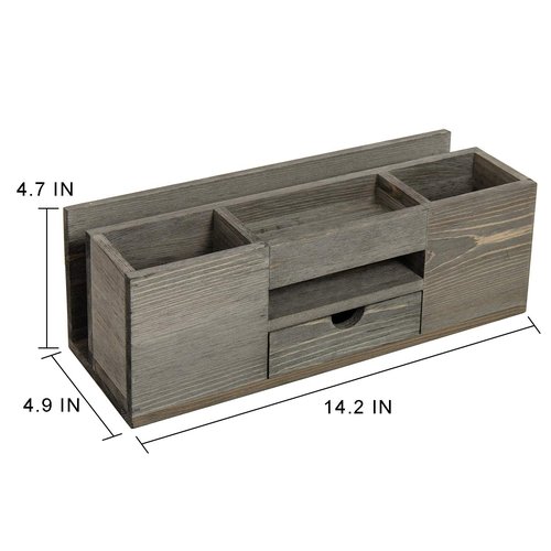Liry Products Brown Wooden Desktop Organizer Multiple Compartments Rack Shelf Drawer Tabletop Wood Storage Cabinet Office Supplies Caddy Document Stationery Holder Accessory Sorter Vanity Home