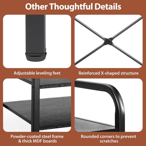 3-Tier Printer and Shredder Stand with Pull Out Shelf, 20" L x 14" W x 34" H Floor-Standing Printer Shredder Stand with Power Outlet, Printer Stand with Shredder Storage, Office Storage Rack