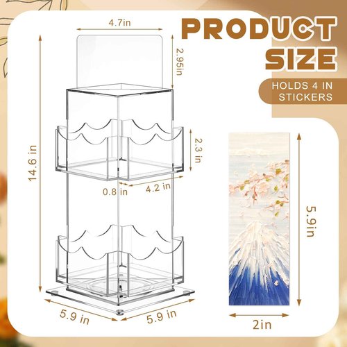 Marsui 2 Tier Rotating Bookmark Display Stand, 4 Sided Bookmark Sticker Holder, 360° Rotating No Assembly Required Clear Acrylic Sticker Holder for Vendors, Retail, Showcase, Tradeshow, 12.6" x 5.9"