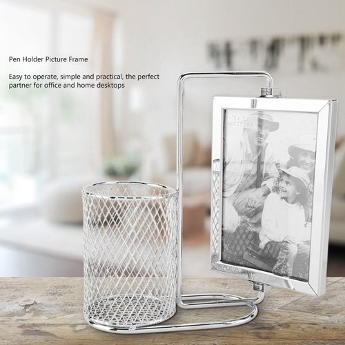 Atyhao Large Capacity Rotating Design Pen Holder Picture Frame with Multi Purpose for Office Desktops Home