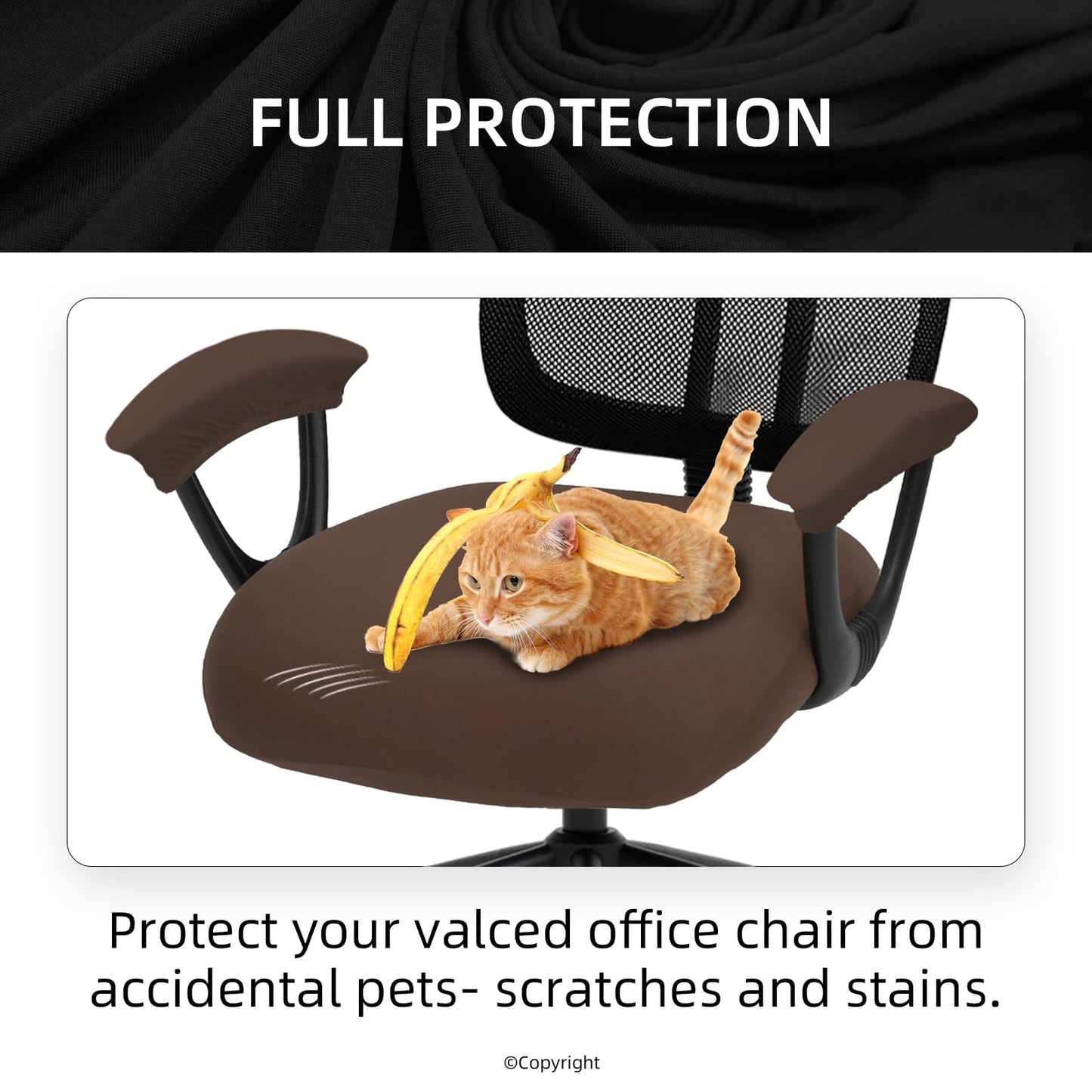 DIVA EN CAMINO DEC Stretchable Office Chair Seat Cushion Covers with Armrest Covers - Computer Chair Slipcover - Anti-Scratch Dogs, Cats, Pets Removable Washable Cushion Protectors (Mocha)