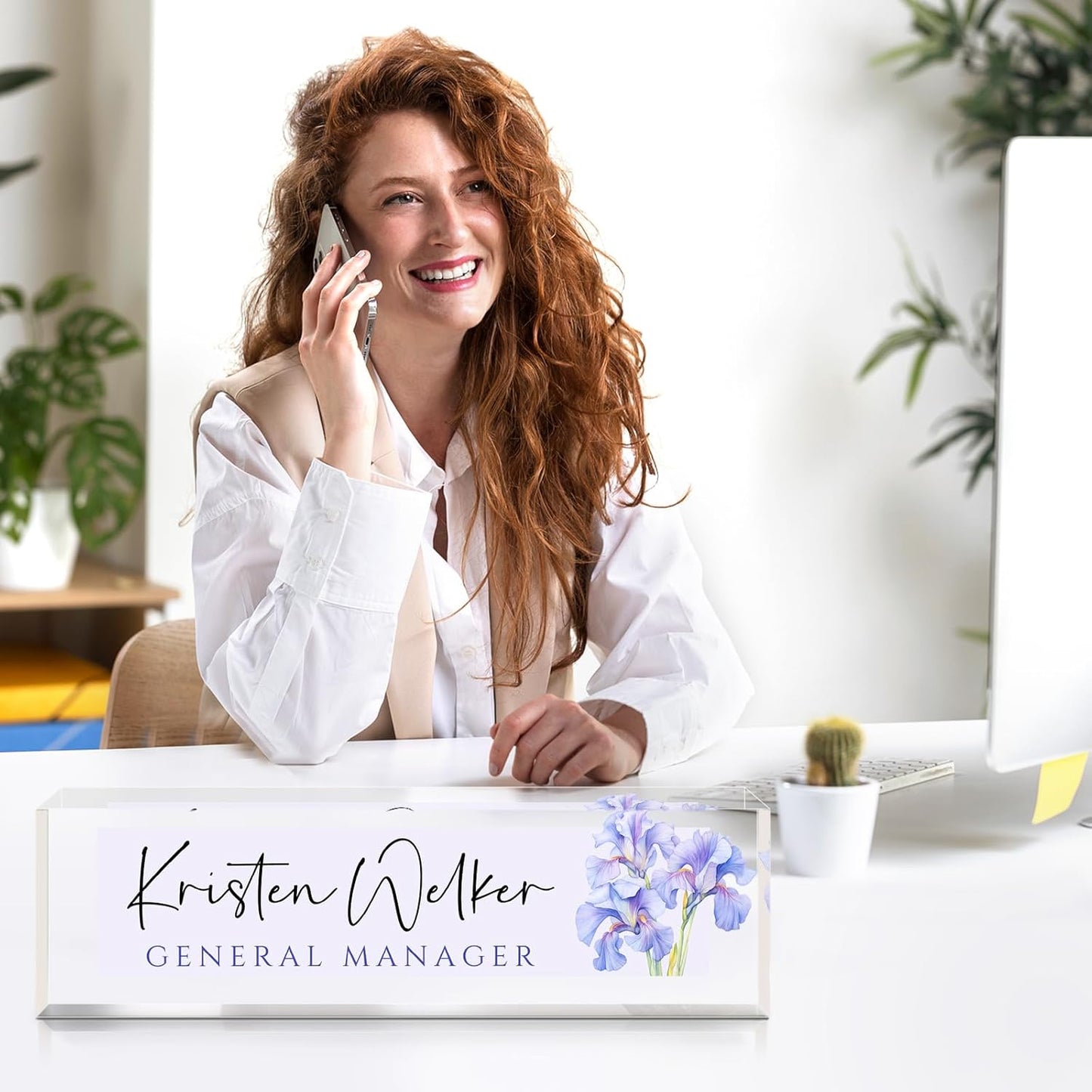 Skiennix Personalized Desk Name Plate - Custom Office Decor Gift for Teachers & Coworkers | Purple Orchids