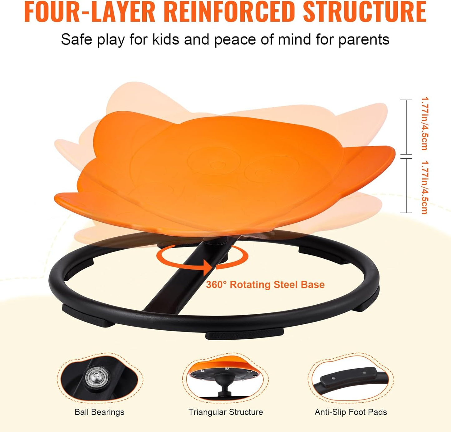 VEVOR Elephant Kids Swivel Chair - 360° Spinning Sensory Toy for Autistic Kids | 220 LBS Capacity, Orange