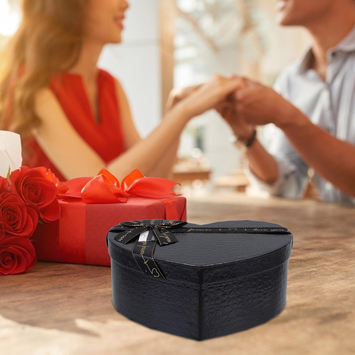 SHINEOFI Black Heart Shaped Box Valentine's Day Mother's Day Wedding Birthday Present Box for Jewelry Chocolates Flowers Packaging 9.06X6.89X3.54 Inches