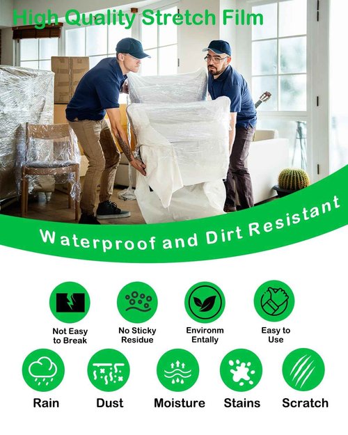 18in Clear Stretch Wrap Roll, Heavy Duty 1500ft Shrink Wrap Roll, 80 Gauge Industrial Strength Stretch Film, Stretch Wrap for Moving, Plastic Wrap for Moving Pallet Wrapping Shipping(4 Rolls)
