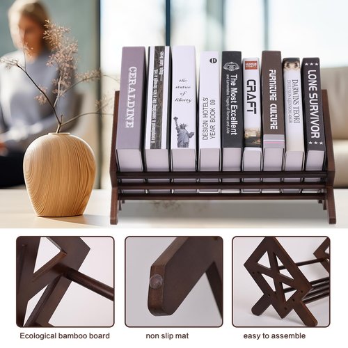 ZBBCTUS Desktop Bookshelf Organizer,Wood Tilting Bookcase,Tabletop Book Storage Rack,Book Rack Shelf Organizer for Book,CD,Magazine,Albums