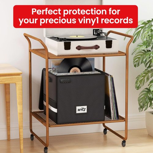 Ohwekit Vinyl Record Storage Box with Lock, Fireproof & Water-Resistant Record Organizer for 100+ 12-inch Vinyl Albums, Collapsible Crate with Lid & Handles, 13"x13"x13" Record Case