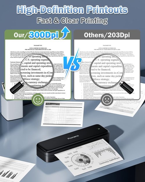Phomemo M834 Portable Wireless Printer - Upgraded Bluetooth Thermal Printer for Travel | 8.5" x 11" & A4, Inkless Printing for iOS, Android & PC - Black