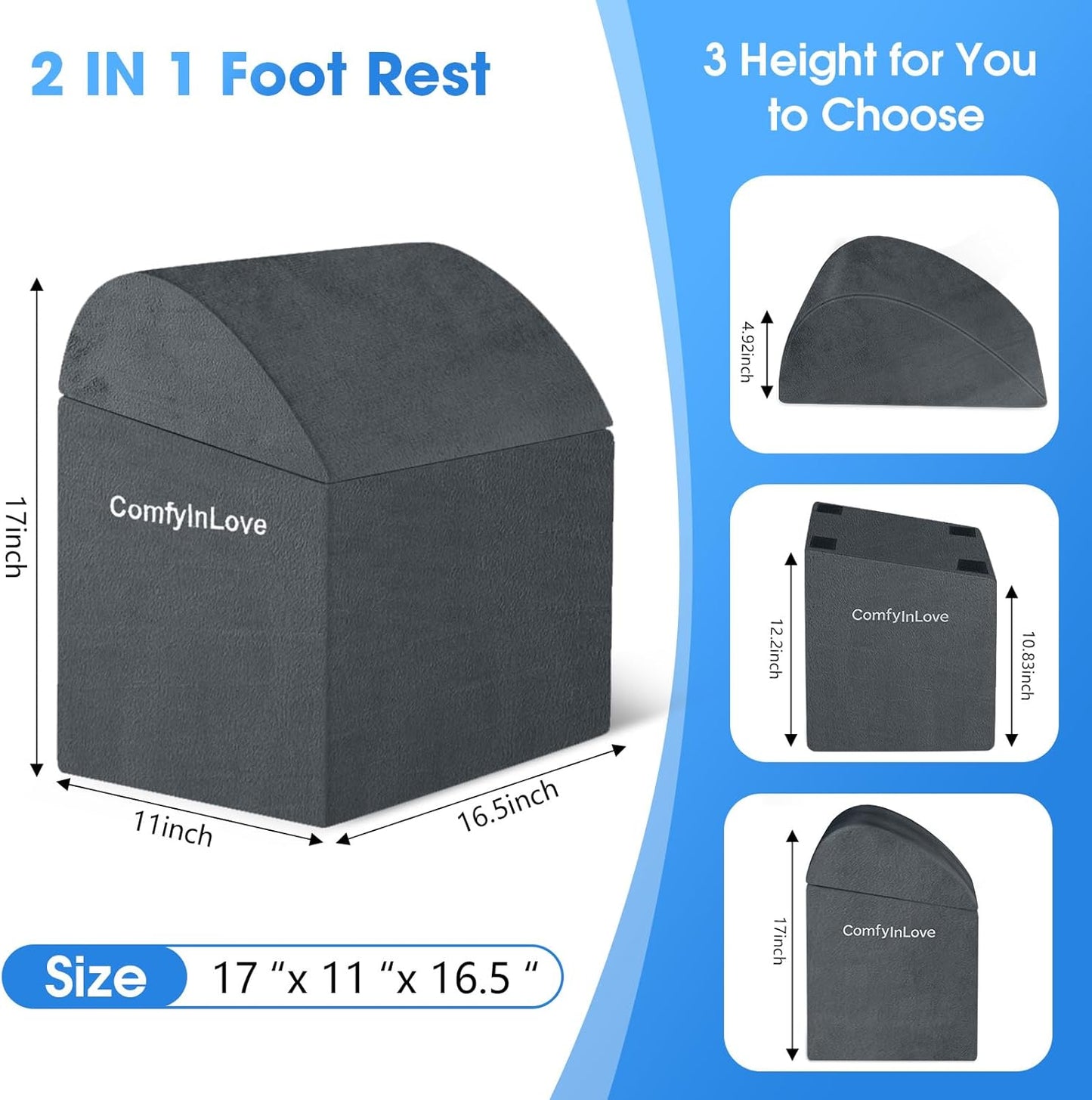 Skiennix Foot Rest - Ergonomic Non-Slip Under Desk Foot Stool with 3 Adjustable Heights | Dark Grey
