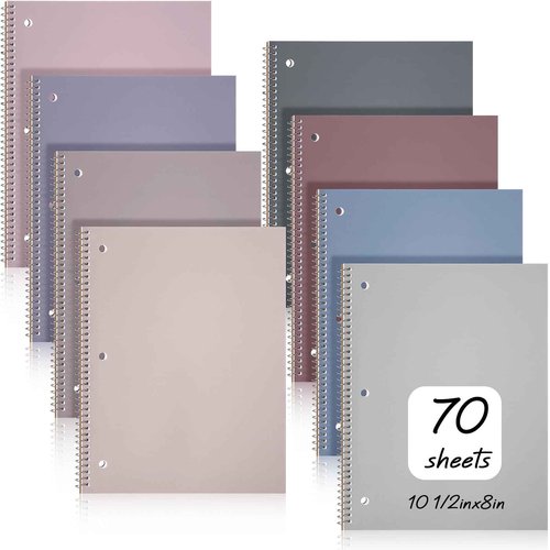 Teling 8 Pcs 1 Subject Spiral Notebook for Work College Ruled 8 x 10 1/2 Inch Spiral Journal Notebook 3 Hole Punched Paper Tear Line 70 Sheets Office School Study Supplies(Pretty Color,8 Pcs)