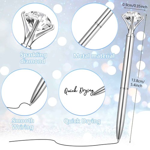 Leinuosen 50 Pcs Bulk Diamond Pens with Crystal Bridal Shower Gifts Metal Bling Ballpoint Pens with Black Ink for Bridal Shower Wedding Party Office School(Silver)