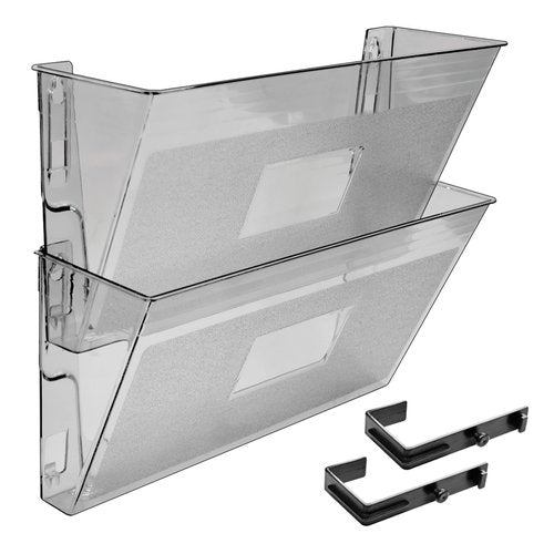 Acrimet Wall Mount Pocket File Organizer Holder Modular Letter Size A4 Plastic (Hangers Included) (Smoke Color) (2 Pack)