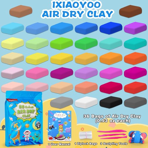 Ifergoo Air Dry Clay - 36 Colors Magic Foam DIY Molding Clay for Slime Supplies | Easy to Use Gift for Kids
