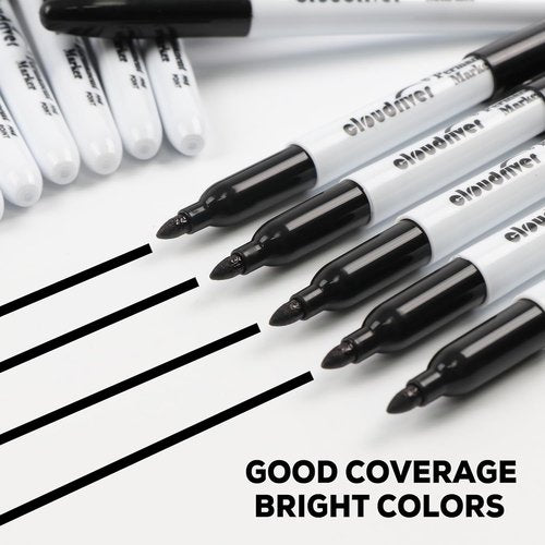 Cloudriver Black Permanent Markers - Fine Tip, Quick Drying & Fade Resistant | 60-Pack Set for Plastic, Wood, Metal & Glass