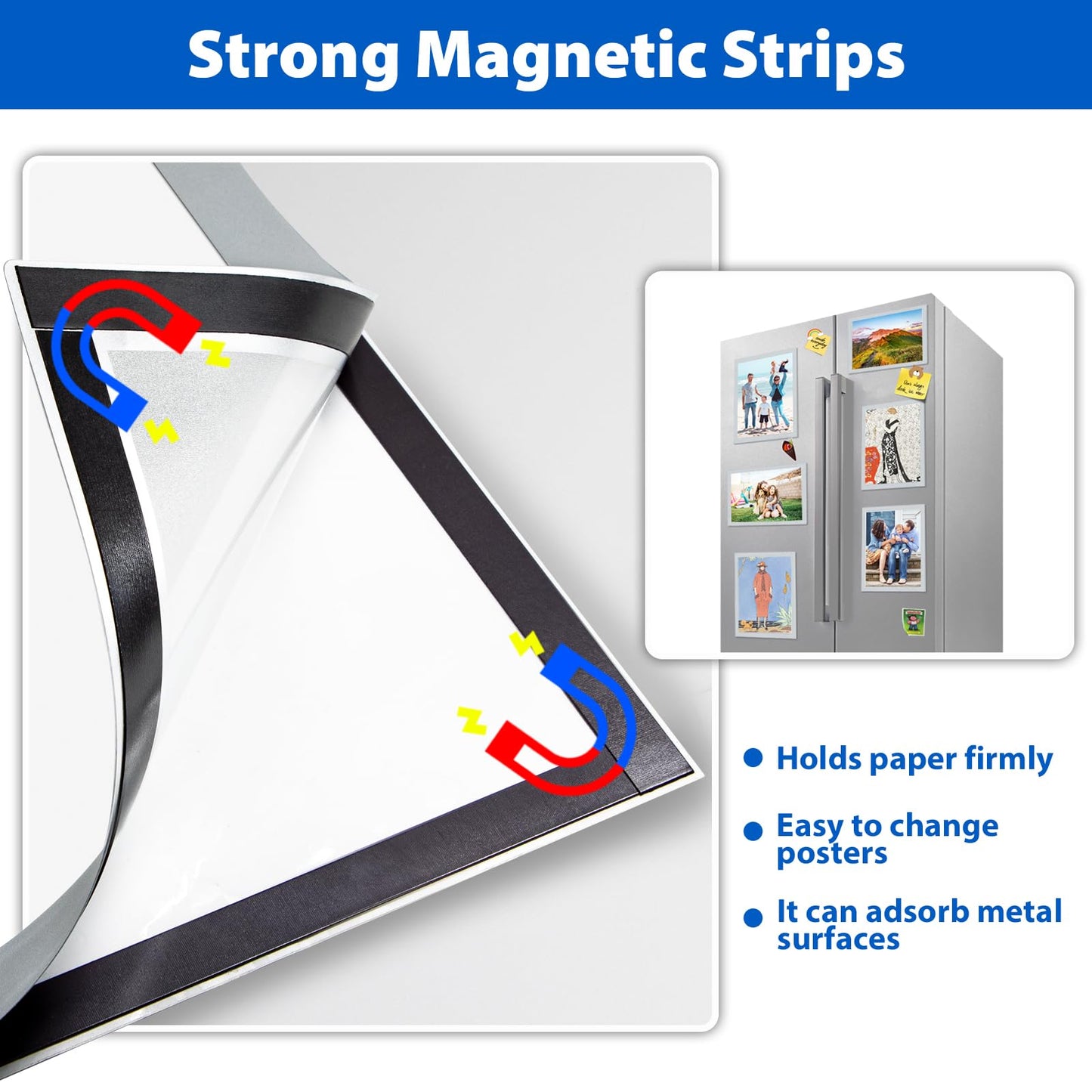 VAIIGO 2Packs Magnetic Sign Holder 8.5 x 11 Self Adhesive Display Frames with Strong Magnetic Frame and Clear PVC for Office Store Home Door Window Refrige Magnetic Paper Holder, Silver