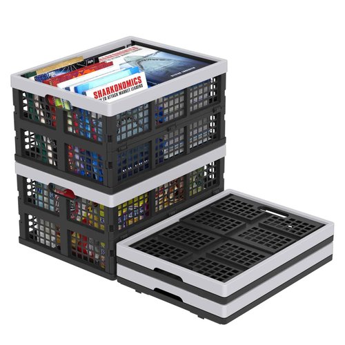 Ysmiltion 34 L Plastic Collapsible Storage Crate, Folding Plastic Crates, 4 Packs