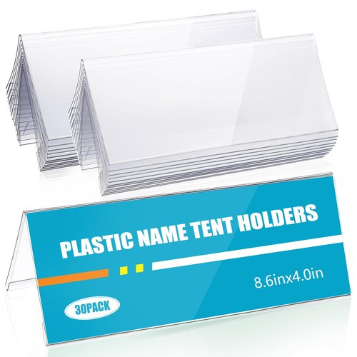 30 PCS Clear Table Card Holders 8.6" x 4" Acrylic Name Plates for Desks Table Tents Name Tents Table Name Cards Clear Office Desk Accessories Business Conference Meeting Room School Display Stand (30)