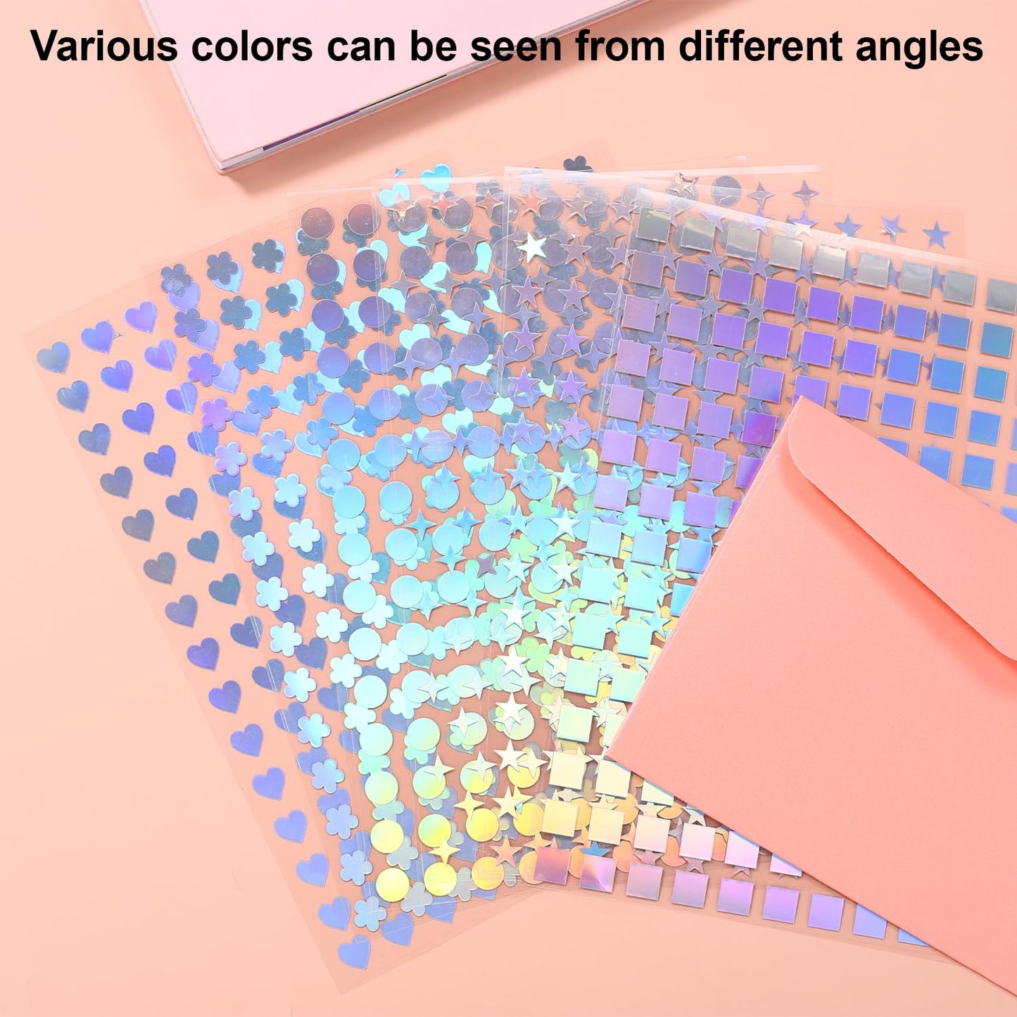 1824pcs Holographic Self-Adhesive Sticker for Crafts, Round Star Square Love Flower Shaped Mini Foil Stickers for Reward at School Classroom (Holographic Color)