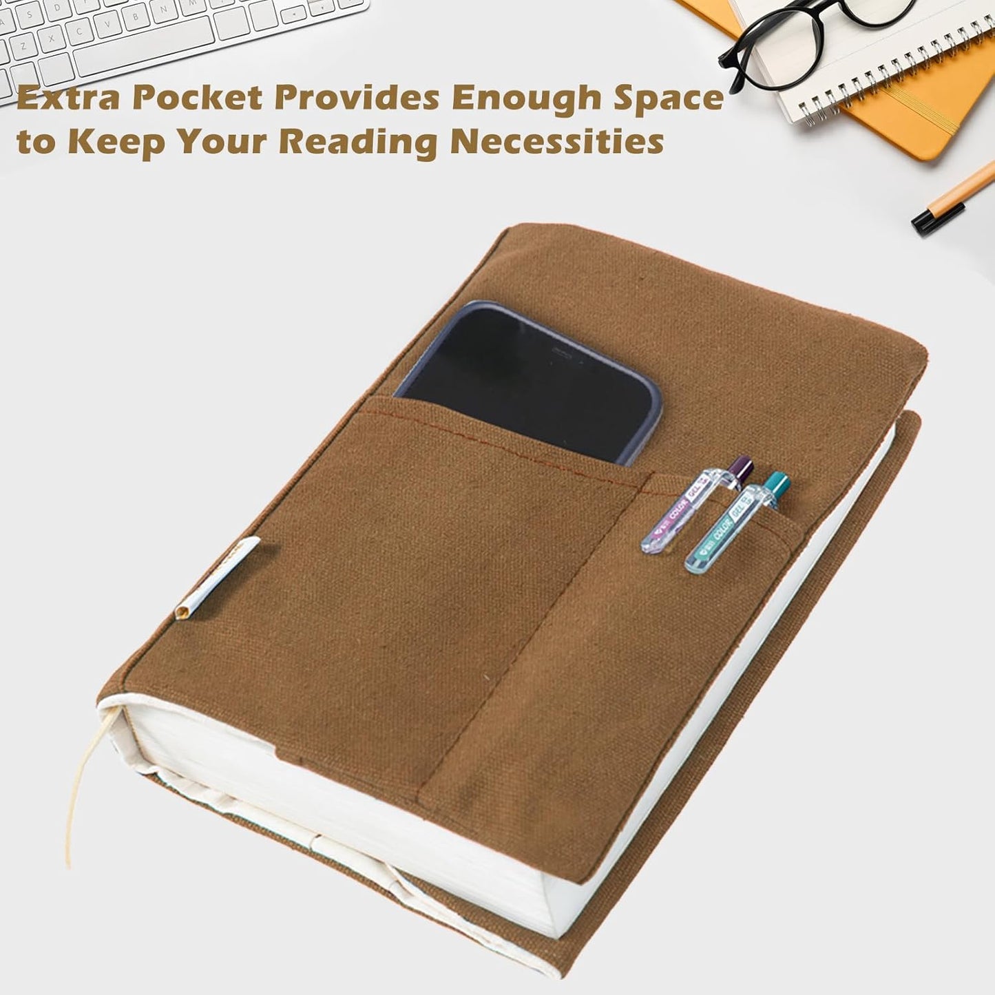 Skiennix Canvas Book Covers - Adjustable Pockets for Pens | Washable Protector for Paperback & Hardcover Novels