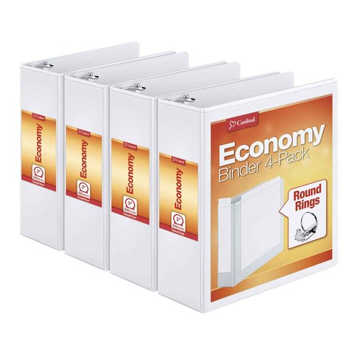 Cardinal Economy 3 Ring Binders, 2 Inch and 3 Inch, Black and White, Presentation View, Nonstick, PVC Free, 4 Pack Bundle (79522 + 00430)