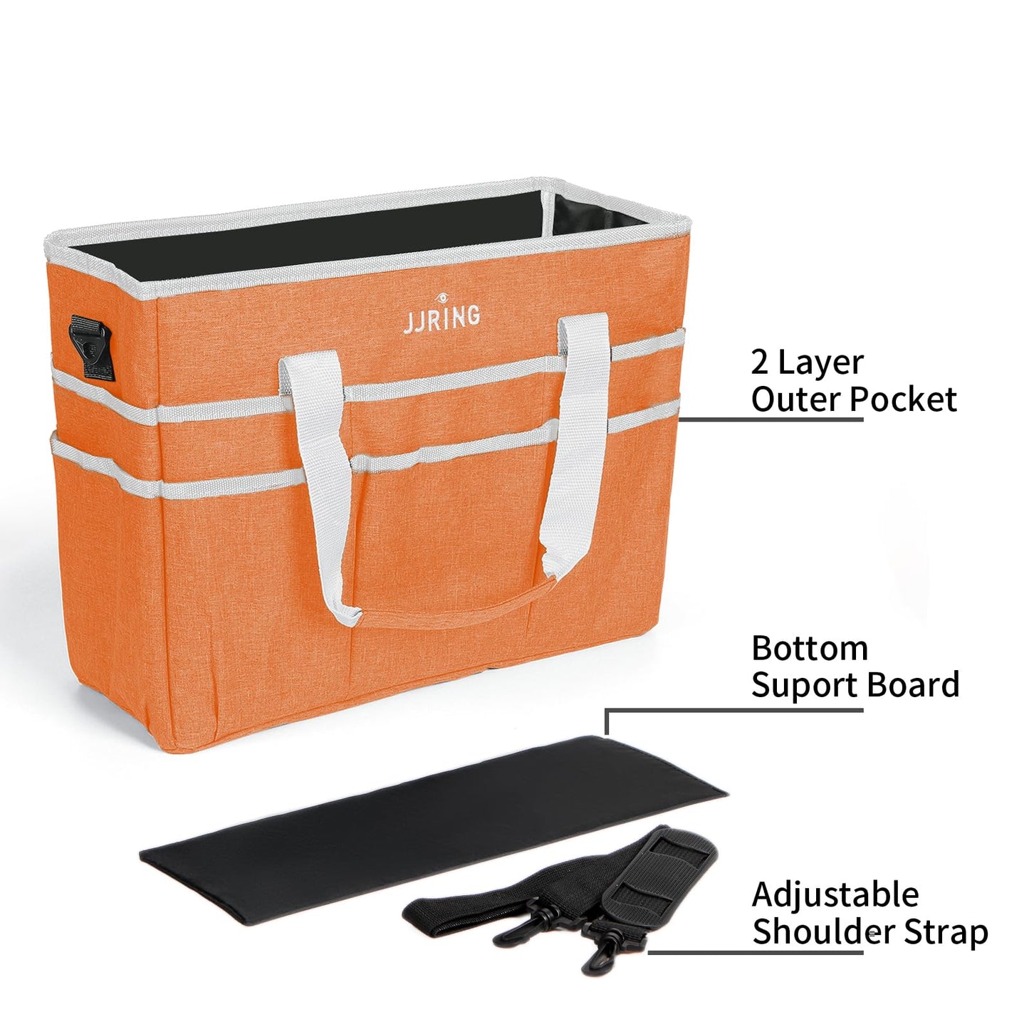 JJRING Craft Organizer Tote Bag, Large Art Storage Caddy with Multiple Pockets, Orange Sewing Bag for Art, Craft, Scrapbooking, School, Medical, and Office Supplies Storage