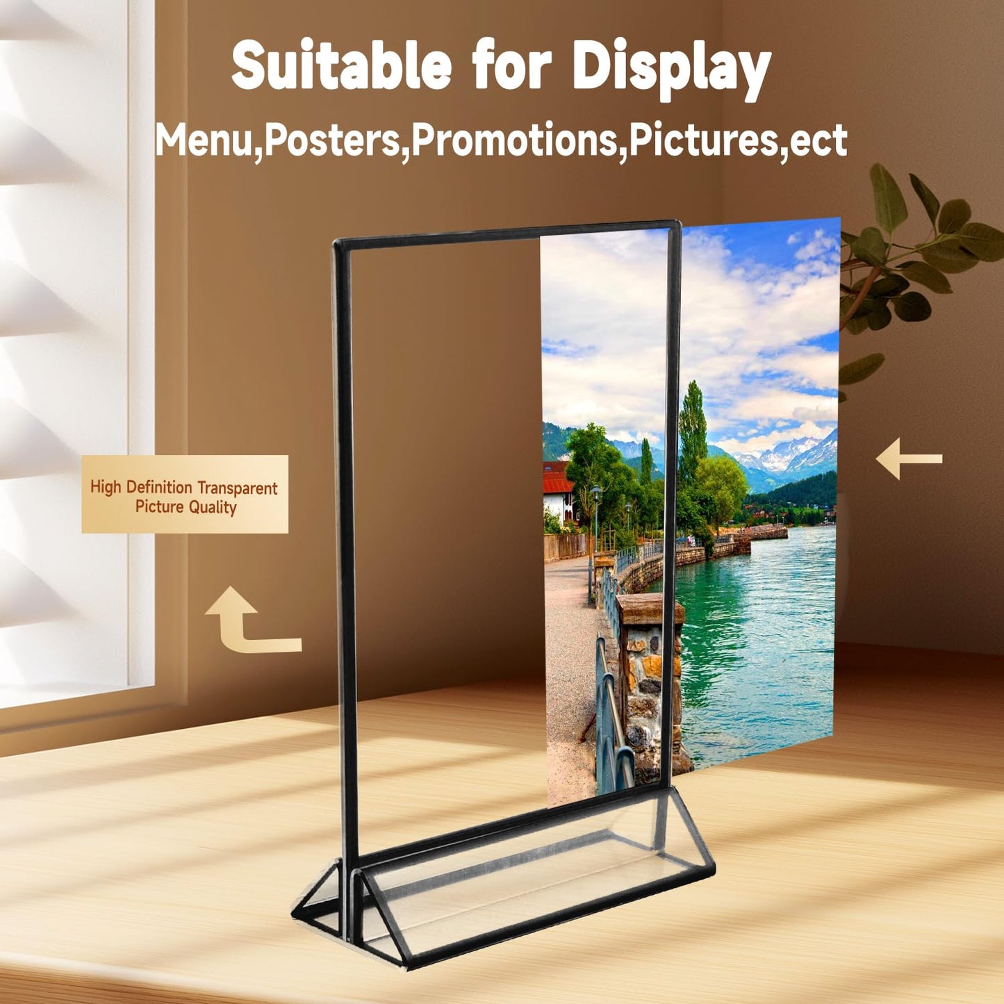 Ayuanb 5x7 Inch Acrylic Sign Holder with Black Borders, 6 Pack Black Picture Frames for Wedding, Double Sided Table Number Holders Menu Holders, Acrylic Stands for Display, Restaurant Signs