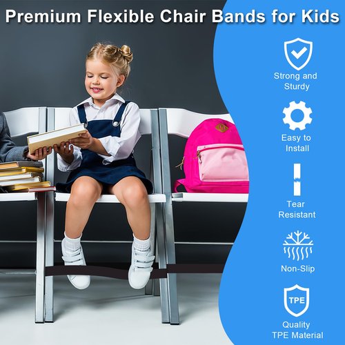 15 Pack Chair Bands for Kids with Fidgety Feet ADHD Tools, ROOKEA Fidget Chair Band for Sensory Improve Focus & Reduce Restlessness, Classroom Home Must Haves for ADHD ADD Autism, Alternative Seating