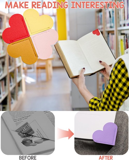 Skiennix 30Pcs Leather Heart Bookmarks - Cute Corner Bookmarks for Book Lovers Gifts