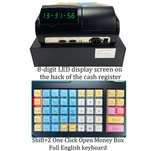 Gqudyi Electronic Cash Register Cash Drawer Money Box,Commercial Electronic Pos System Cash Register,Small Business Cash Registers,48 All English Keyboards,for Supermarkets and Grocery Stores