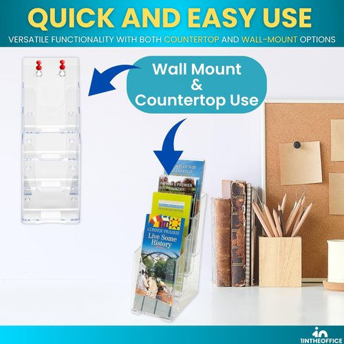 1InTheOffice Brochure Holder, Brochure Display Stand 4-Tier Pamphlet Holder Counter Top Use Clear Acrylic 4"x6"