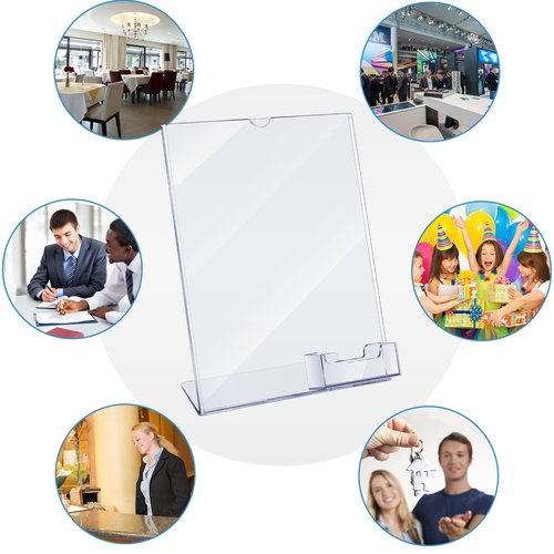 Vicenpal Acrylic Sign Holder with Business Card Holder, 8.5 x 11 Clear Brochure Display Stand Flyer Stand with Business Card Pocket for Magazine Pamphlet Booklets Menu Desktop(2 Pcs)